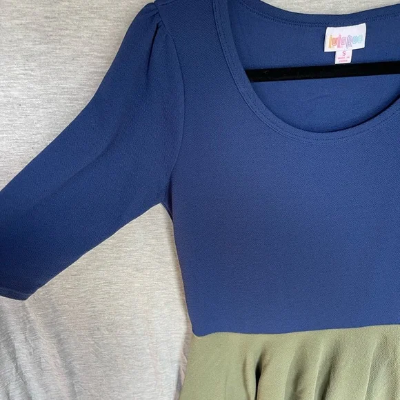 Brand New LuLaRoe Size S Royal Blue and Olive Nicole Dress - Picture 2 of 10